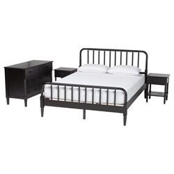 Baxton Studio Braith Farmhouse Black Spindle Wood Queen Size 4-Piece Bedroom Set with Two Nightstands